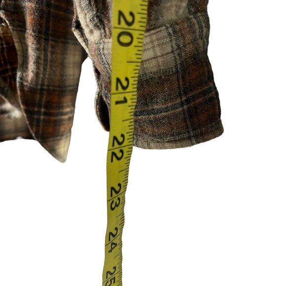 Vintage 70s Pendleton Brown Plaid Western Yoke Long Sleeve Pearl Button Up Large - Picture 5 of 7